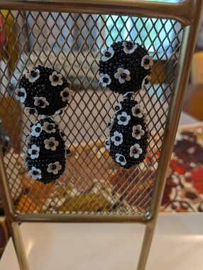 BaubleBar Black and White Floral Earrings